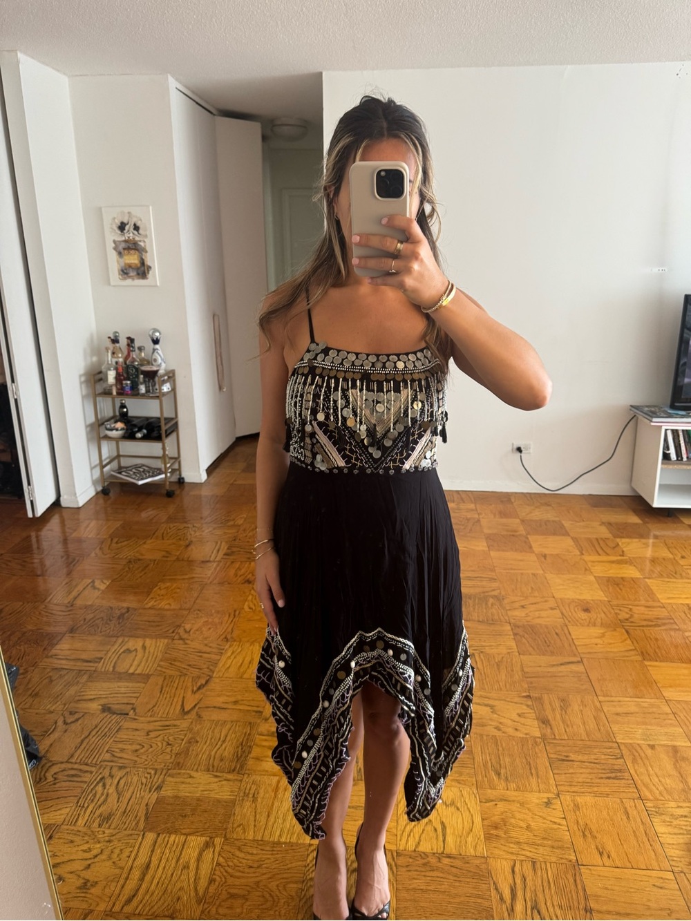 Free People Embellished Handkerchief Hem Dress size 4